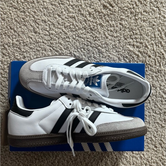 adidas Shoes - adidas White and Black Sneakers with Gray Accents.